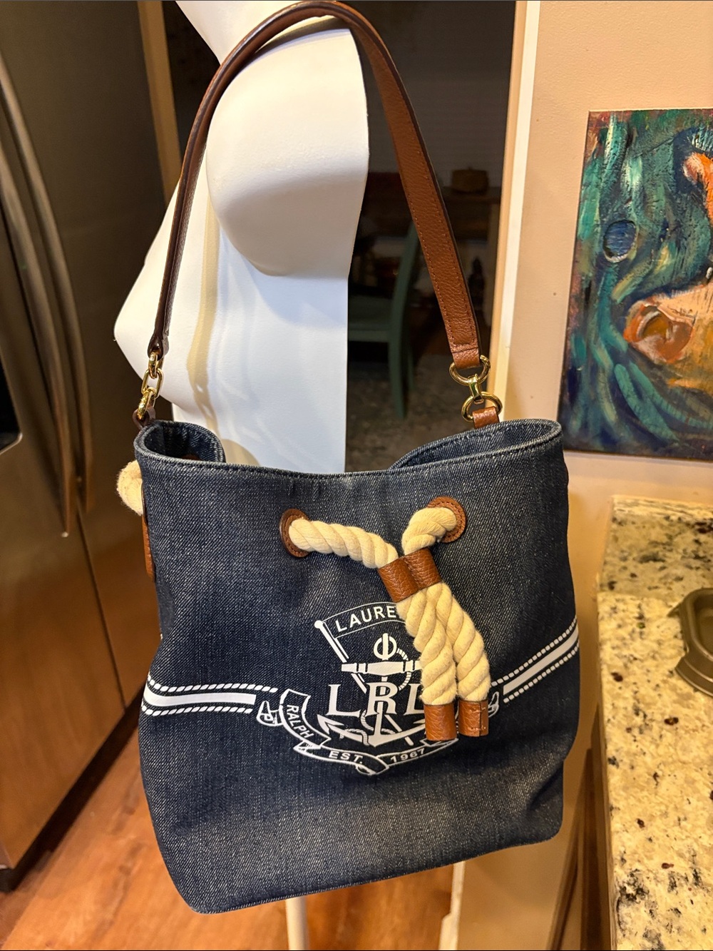 Lauren by Ralph Lauren Rope-Accent Denim Bucket Bag - Navy